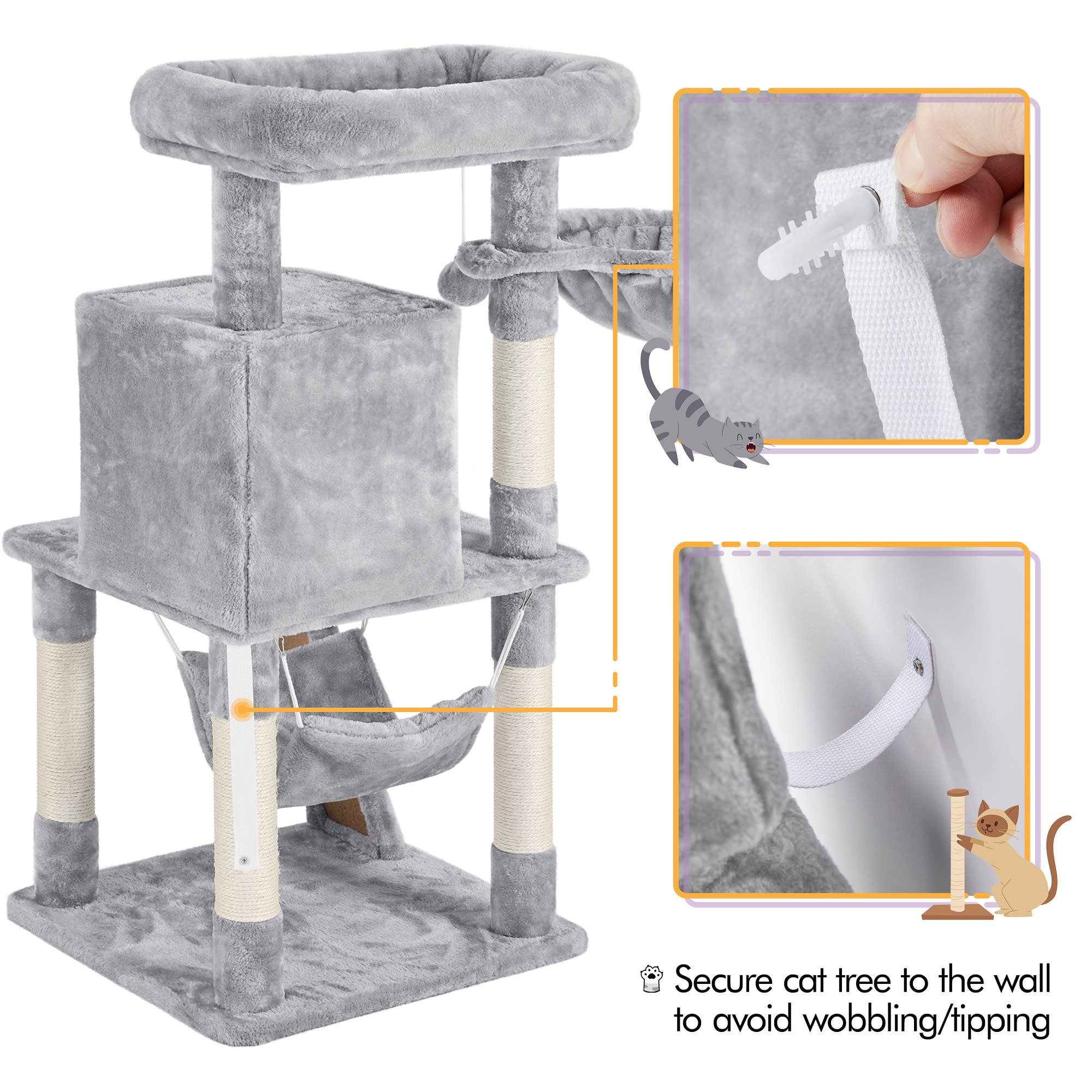 Topeakmart Light Gray Medium Plush Cat Tree with Condo， 40