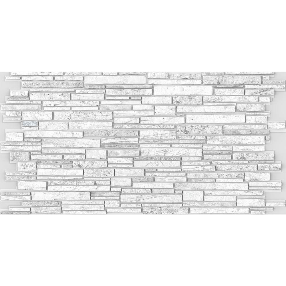 Dundee Deco 3D Falkirk Renfrew II 150 in. x 39 in. x 19 in. White Grey Faux Stone PVC Decorative Wall Paneling REHD252BW