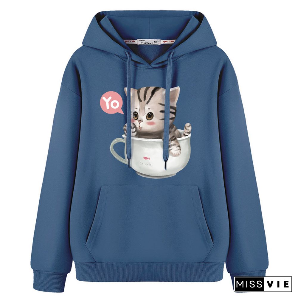 Kitty Cup Print Hoodie