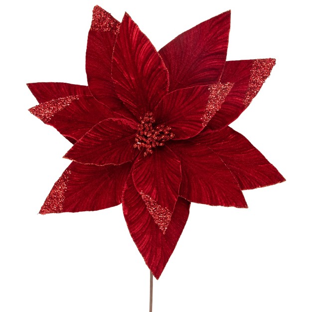 Red Glittered Poinsettia Christmas Stem Spray