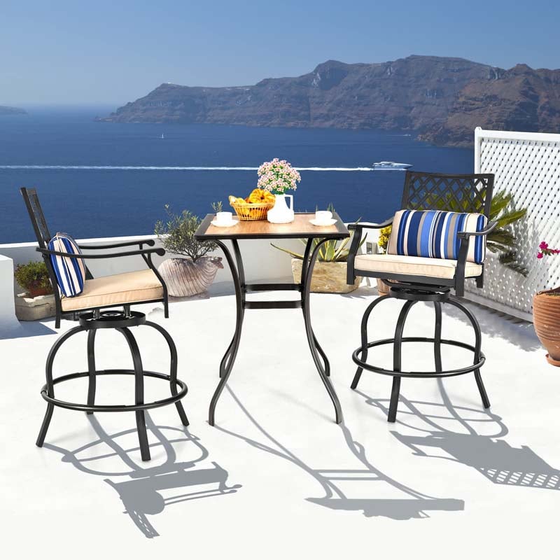 2/4 Pcs 360° Swivel Rocking Bar Stools with Back & Soft Cushions, Steel Frame Outdoor Bar Height Dining Chairs