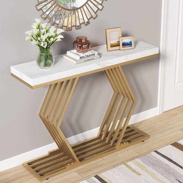 Tribesigns 42 inches Modern Gold Console Table with Geometric Metal Base