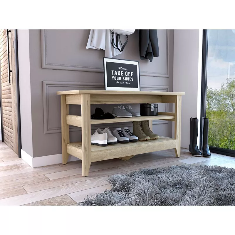 Vilna Storage Bench， Two Open Shelves， Four Legs