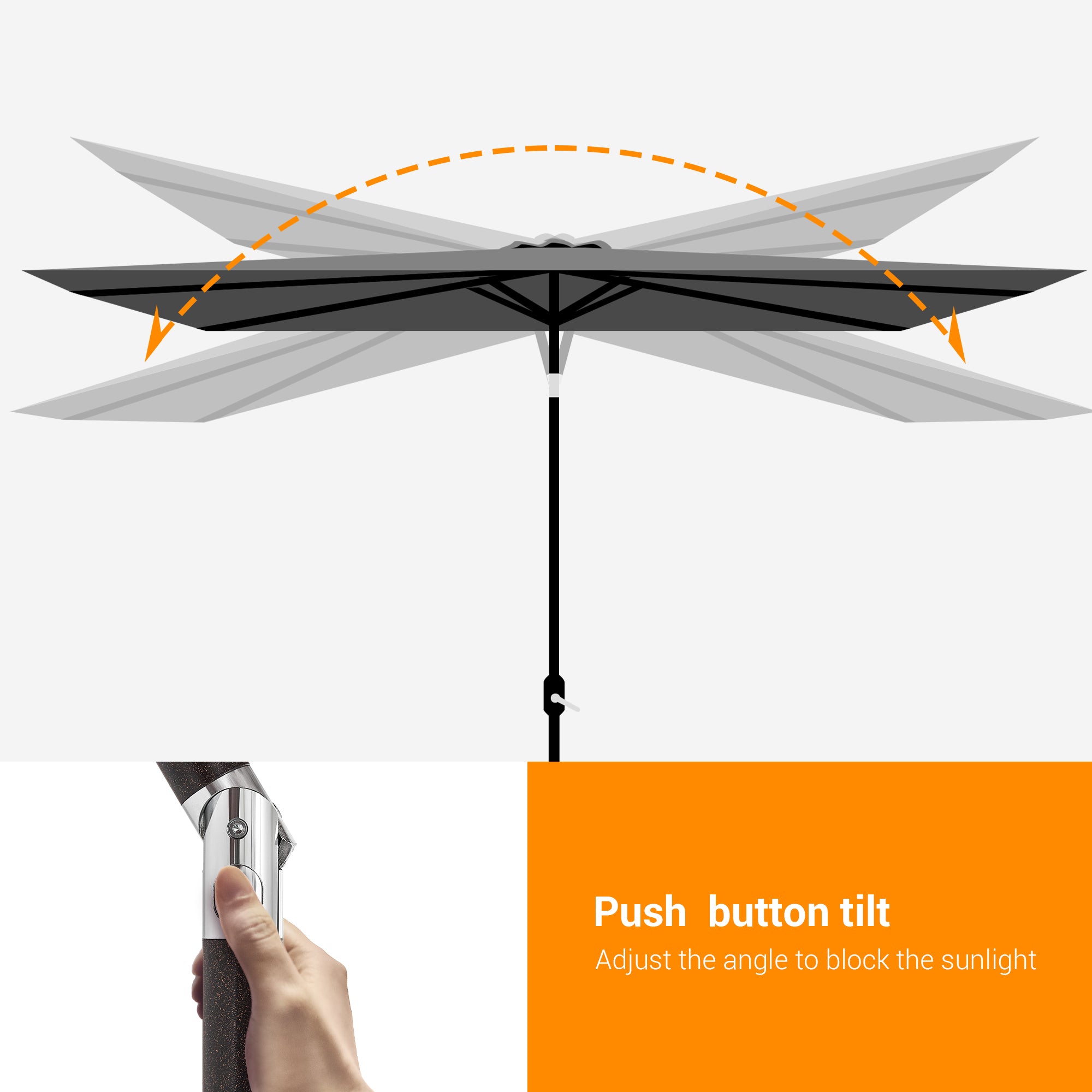 Sonerlic 10 x 6.5ft LED Solar Outdoor Patio Rectangle Table Umbrellas with Non-Fading Canopy for Garden and Yard,Gray