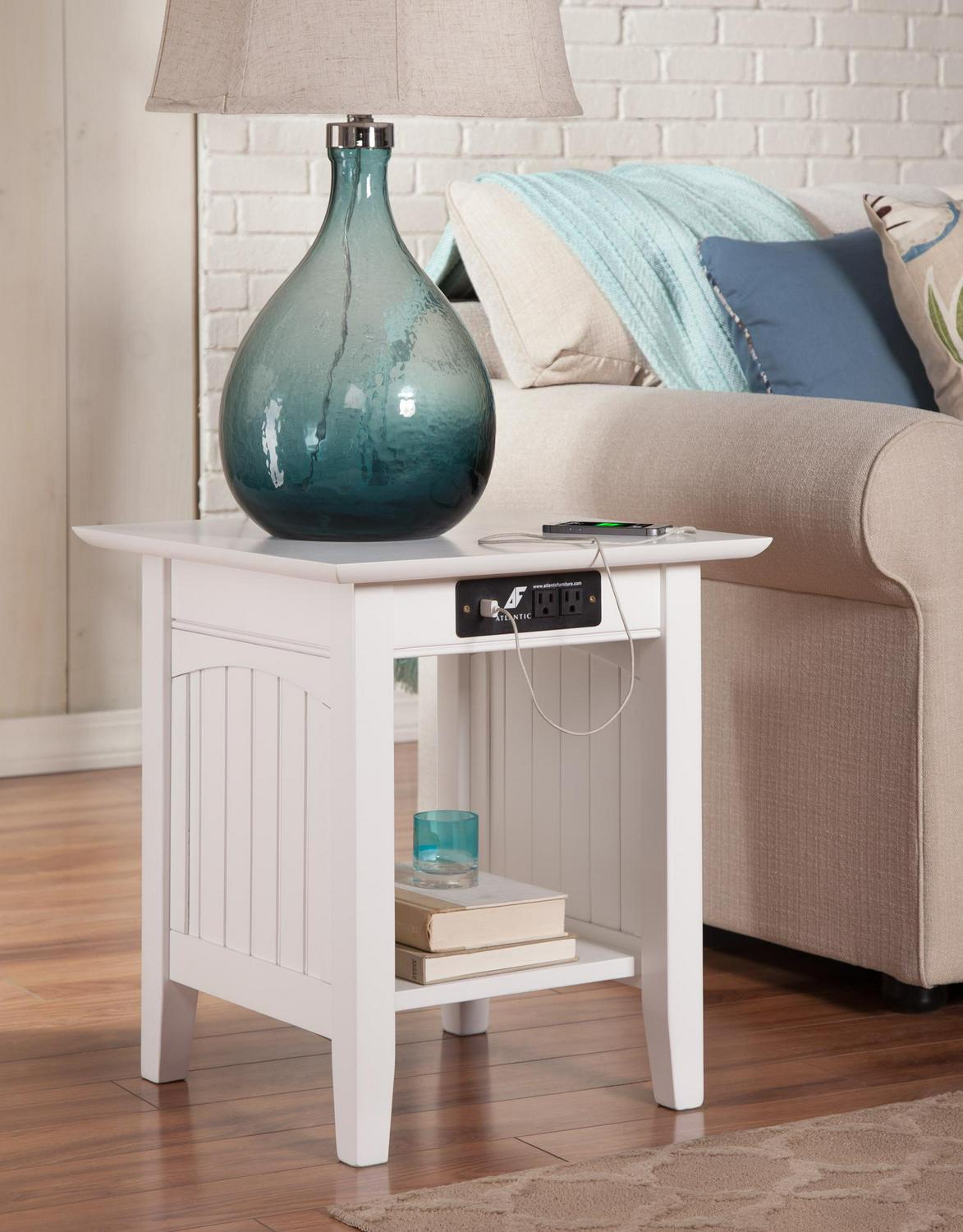 Nantucket End Table with Charging Station in White  Crowdfused