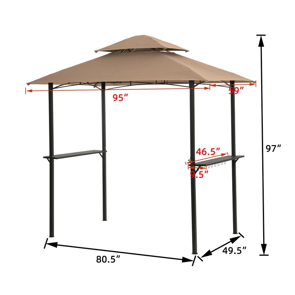 Outdoor Grill Gazebo 8 x 5 Ft  Shelter Tent  Double Tier Soft Top Canopy and Steel Frame with hook and Bar Counters