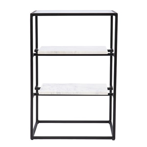 SEI Furniture Piesby Glass-Top End Table with Marble Shelving， Black/White