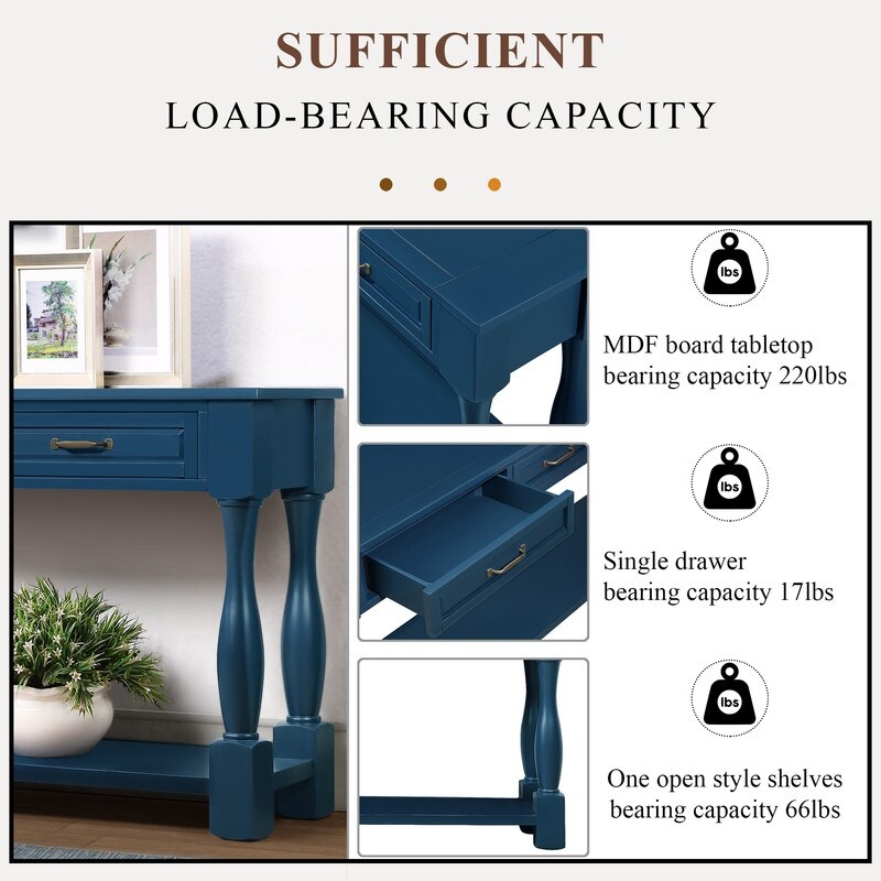 63inch Long Wood Console Table with 3 Drawers and 1 Bottom Shelf