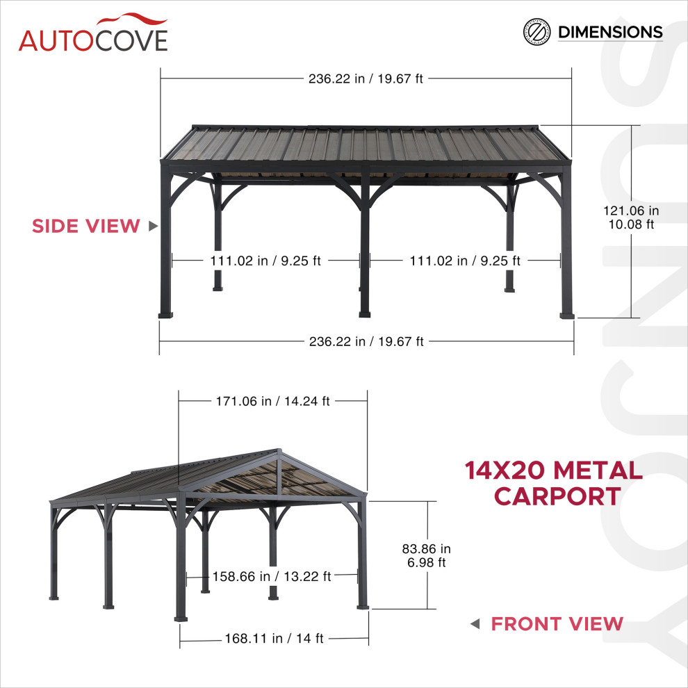 Sunjoy 20  x27x14  x27Metal Carport  Outdoor Living Pavilion  Gazebo   Transitional   Gazebos   by Golden Bull Marketing  LLC  Houzz