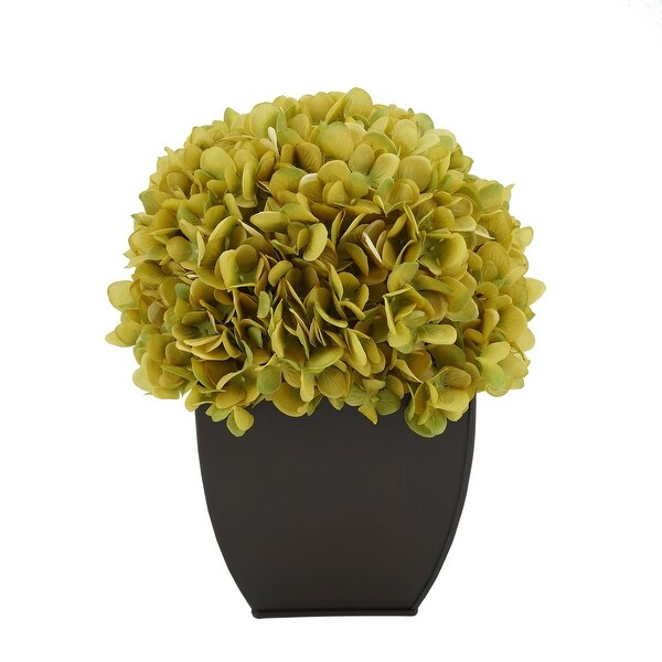 Faux Hydrangea in Matte Brown Tapered Zinc Cube