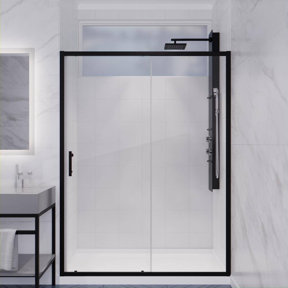 ANZZI Halberd 48 in. W x 72 in. H Sliding Framed Shower Door in Matte Black Finish with Clear Glass SD-AZ052-01MB