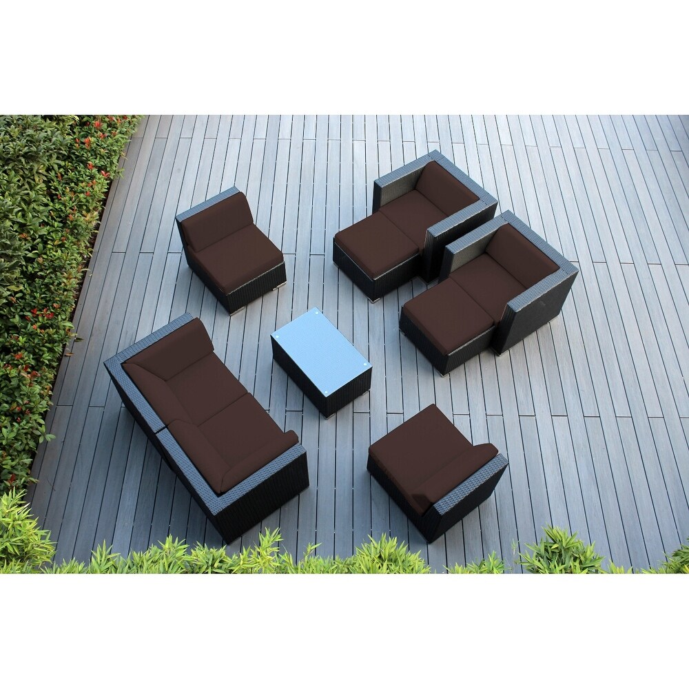 Ohana Outdoor Patio 9 Piece Black Wicker Seating Set with Cushions   No Assembly