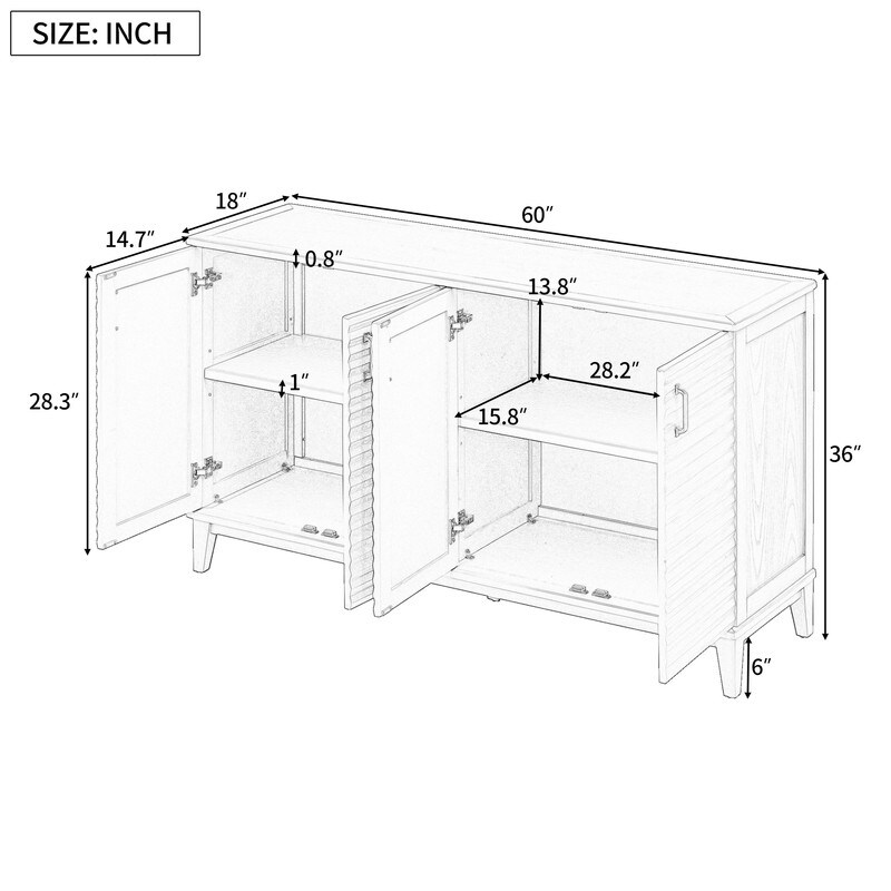 Large Storage Buffet Sideboard with Adjustable Shelves and Metal Handles