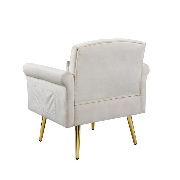 Velvet Upholstered Armchair Living Rooms Nailhead Arms Accent Chairs Tufted Back Lounge Chairs with Metal Legs and Pockets