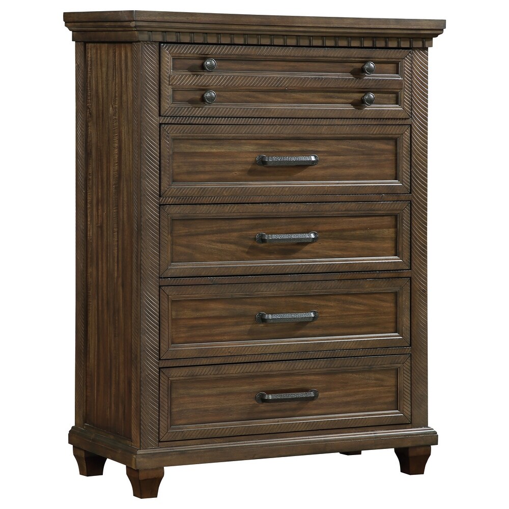 Rouspil Acacia Brown 4 piece Bedroom Set with 2 Nightstands and Chest