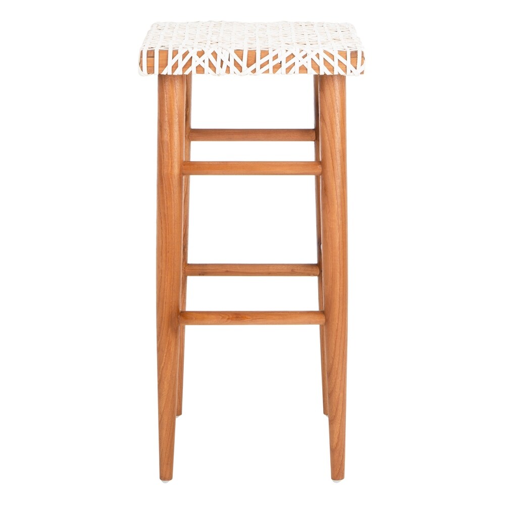 SAFAVIEH 30  inch Kaleo Woven Leather Barstool   White / Natural   19\