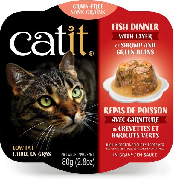 Catit Dinner Ocean Fish w/Shrimp and Green Beans Cat Wet Food， 2.8-oz can