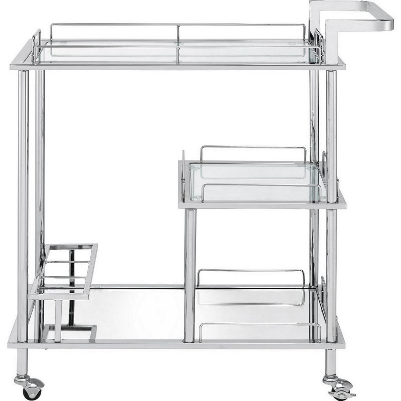 3 Tier Serving Cart with Glass Shelves and Metal Frame， Chrome