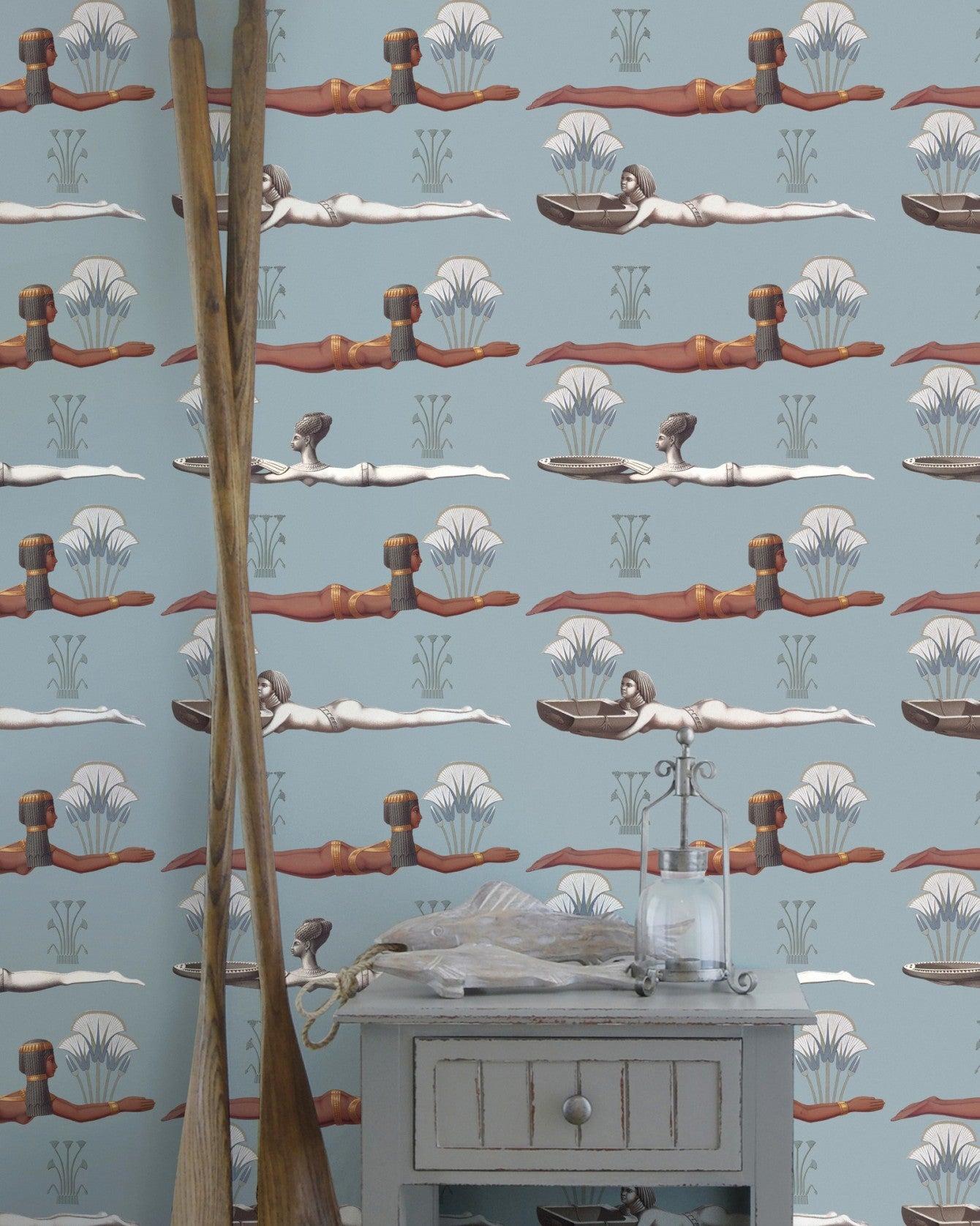 Egyptum Wallpaper in Blue, Brown, and White from the World of Antiquity Collection