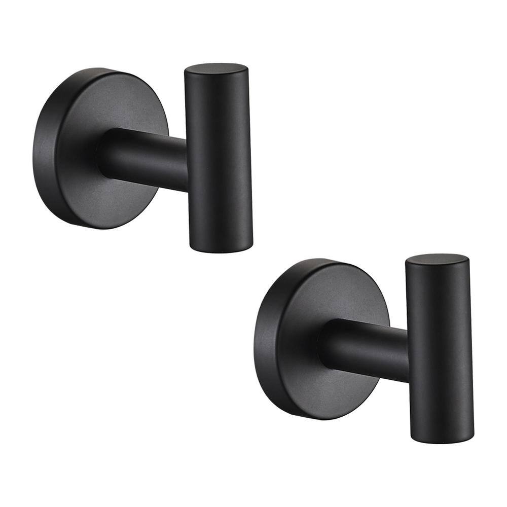 FORIOUS Bathroom Robe Hook and Towel Hook Wall Mounted Stainless Steel in Matte Black (2-Pack) HH0219B2