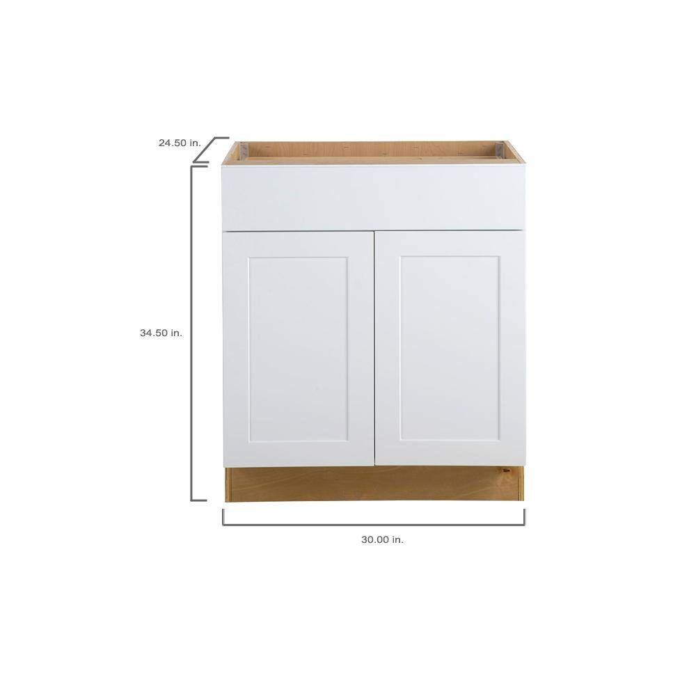 Hampton Bay Cambridge White Shaker Assembled Base Kitchen Cabinet with Soft Close Full (30 in. W x 24.5 in. D x 34.5 in. H) CM3035B-WH