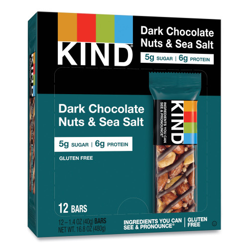 KIND Nuts and Spices Bar， Dark Chocolate Nuts and Sea Salt， 1.4 oz， 12/Box (17851)