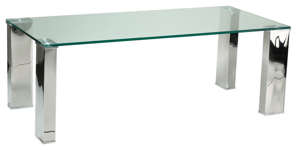 Isaak Contemporary Glass Coffee Table with Chrome Finish   Modern   Coffee Tables   by CozyStreet  Houzz