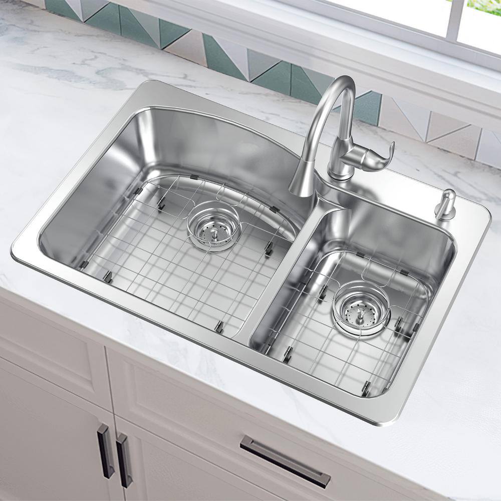 Glacier Bay All in-One 33 in. Drop-inUndermount Double Bowl 18 Gauge Stainless Steel Kitchen Sink with Pull-Down Faucet VT3322G2