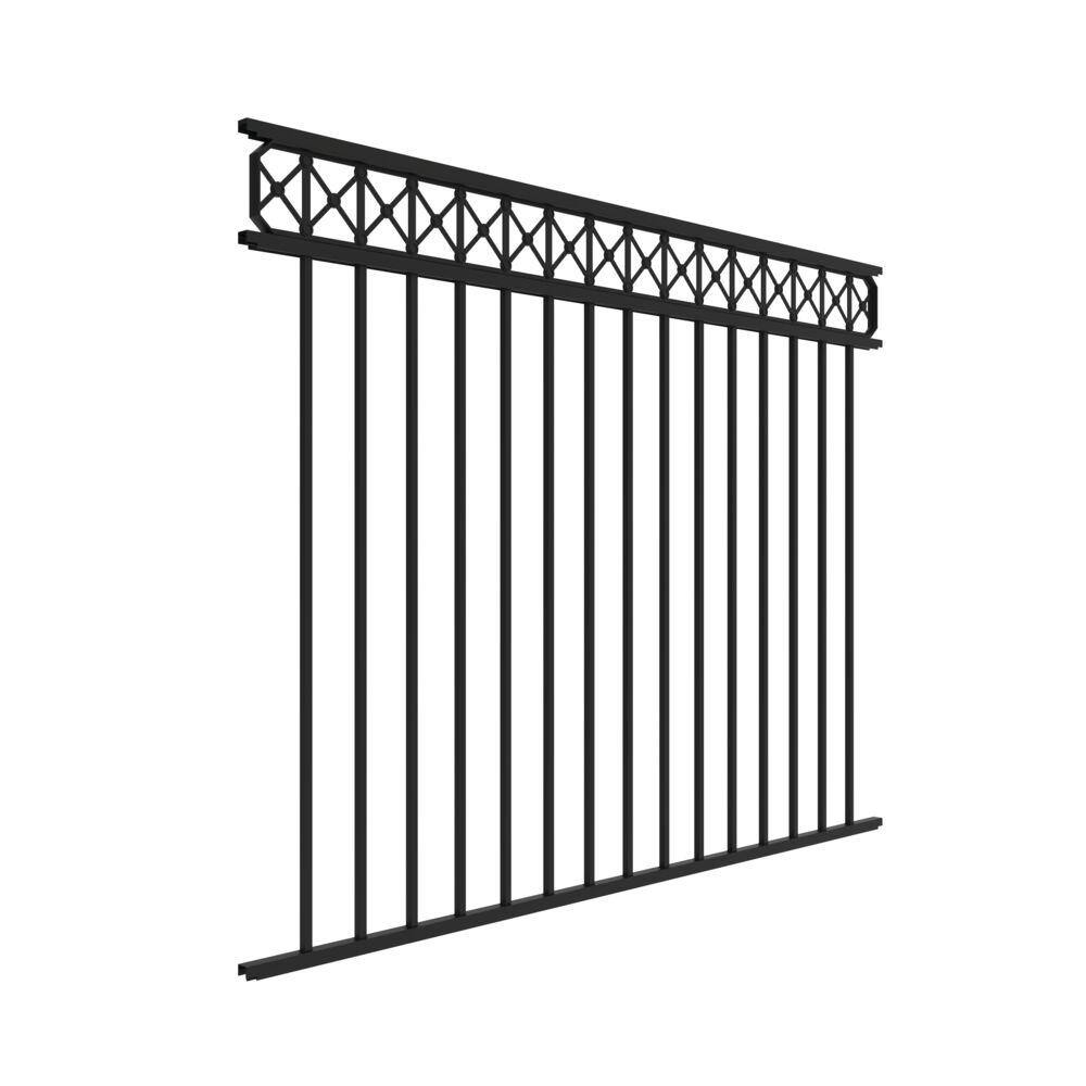 Barrette Outdoor Living Highland 4.5 ft. x 6 ft. Black Decorative Flat Top Aluminum Fence Panel 73050579