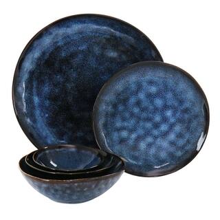 Elama Lucca 20-Piece Blue Round Stoneware Triple Bowl Dinnerware Set 985115043M