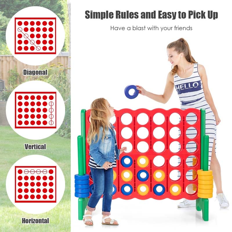 Giant 4-In-A-Row, Jumbo 4-to-Score Giant Game Set with 42 Jumbo Rings & Quick-Release Slider