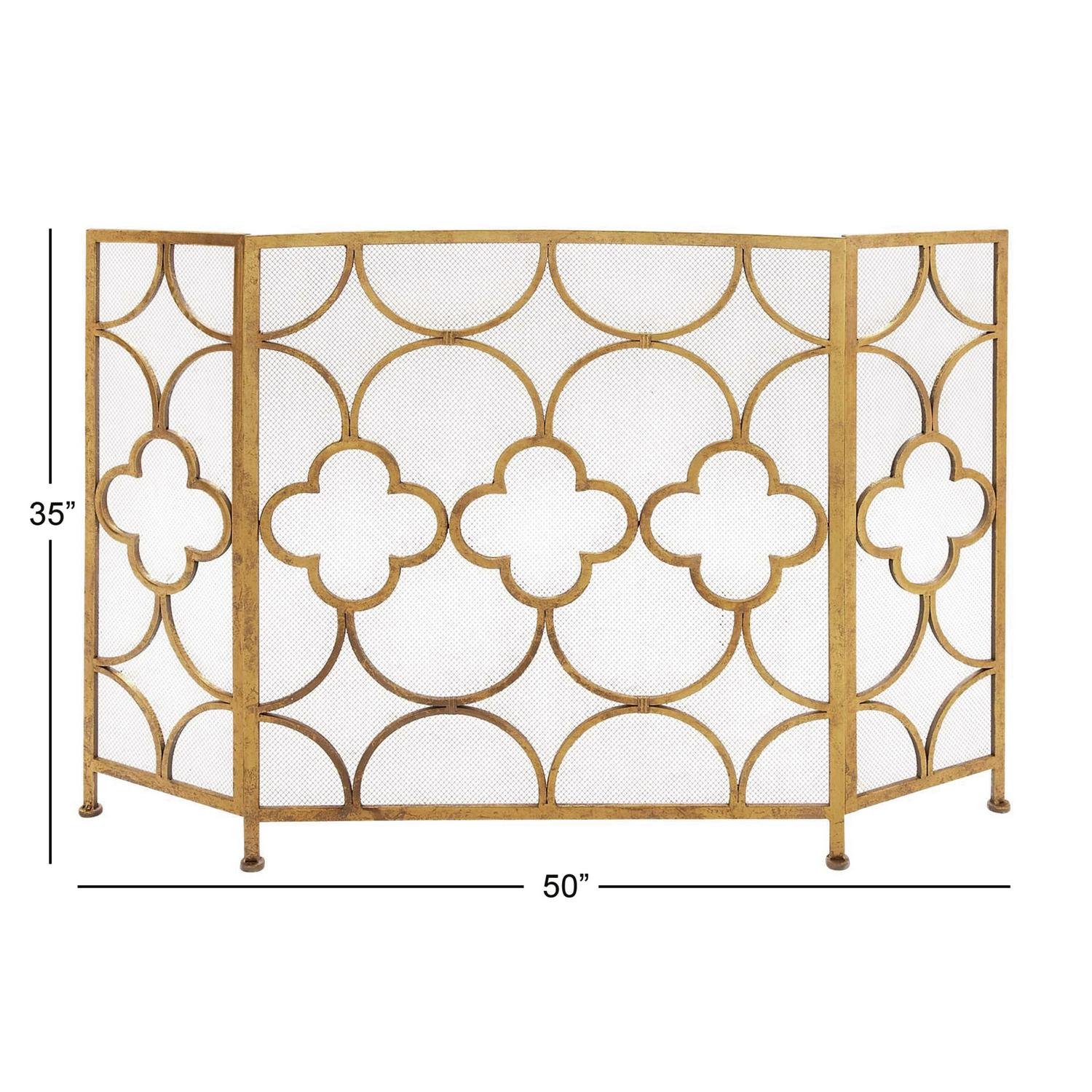 DecMode Elegant and Contemporary Geometric Designed Mesh Metal Fireplace Screen， 50 L x 35 H， Copper Frame