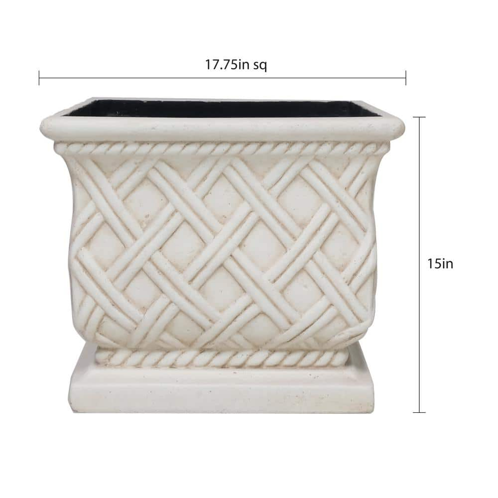 MPG 17.75 in. Aged White Cast Stone Square Lattice Planter PS5930AW