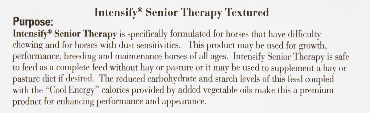 Bluebonnet Feeds Intensify Senior Therapy Low Sugar， Low Starch Senior Horse Feed