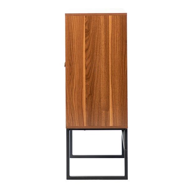 2-Door Accent Cabinet with Interior Shelves and Black Metal Base