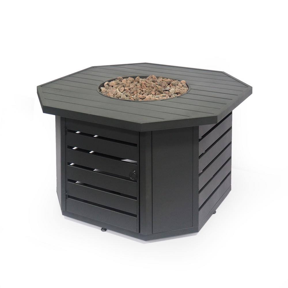 Noble House Rene 45 in. W x 24 in. H Outdoor Iron Gas Burning Matte Black Octagonal Fire Pit 69666