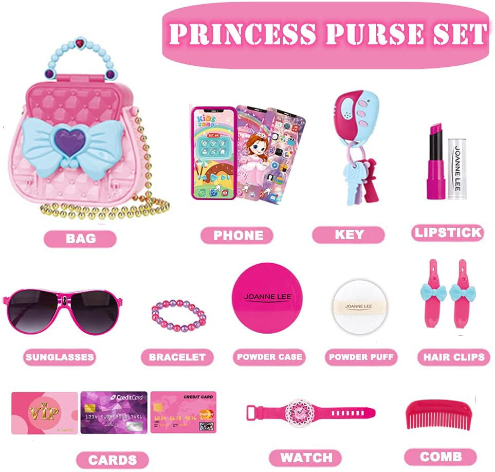 Princess Purse Style Set Toys for Girls 3-6 Years Makeup Kit Pretend Play Makeup and My First Purse Toy for Girls Birthday Christmas Gifts