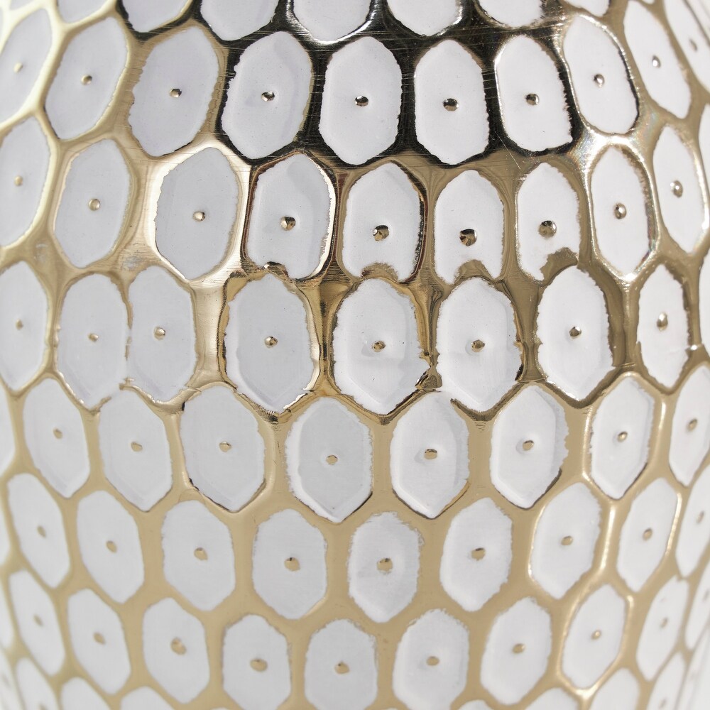 Gold Metal Geometric Dot Vase with White Accents