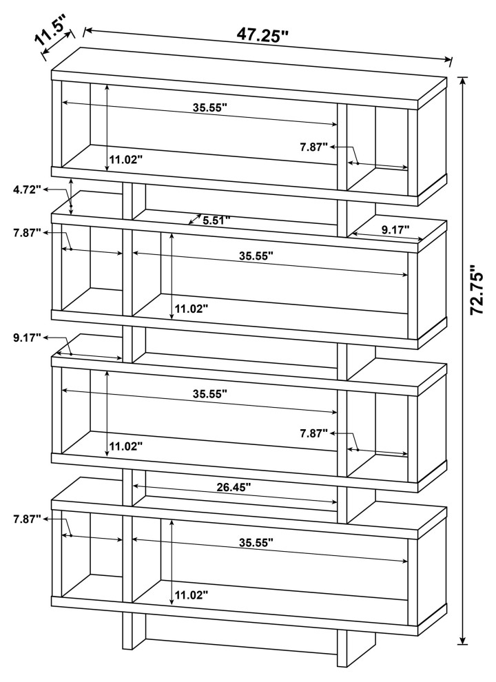 Reid 4 tier Open Back Bookcase White   Modern   Bookcases   by Modon  Houzz