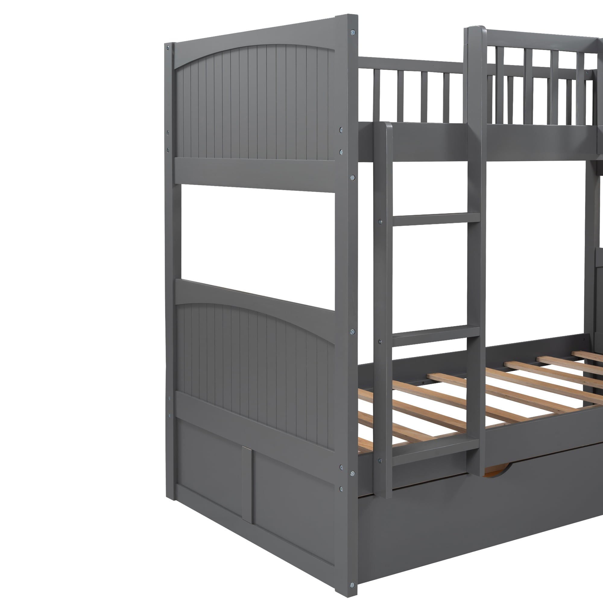 Euroco Wood Bunk Bed Storage, Twin-Over-Twin-Over-Twin for Children's Room, Gray