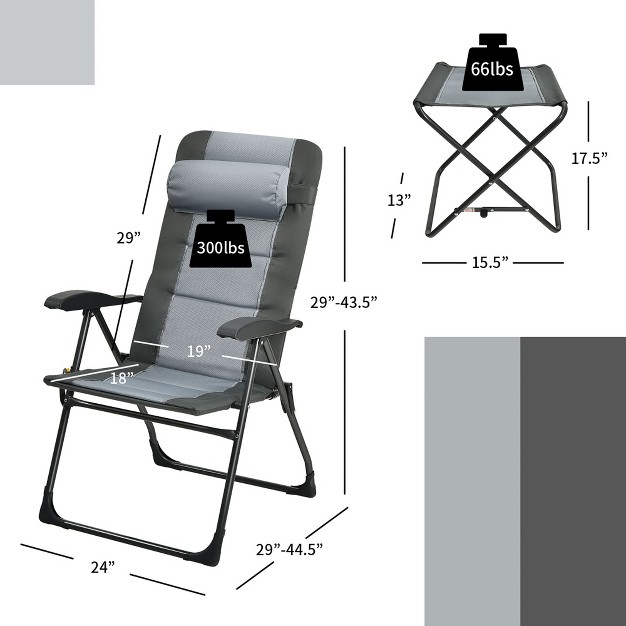 Costway 4pcs Patio Folding Dining Chair Ottoman Set Recliner Adjustable Gray