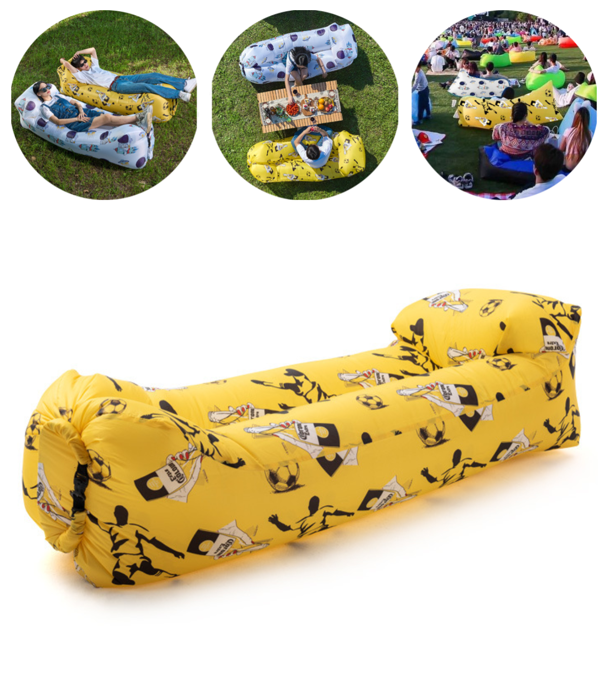 Huichenter Inflatable Sofa Folding Portable Air Cushion Bed Lounger Sofa for Picnic Camping Traveling Air Bed Mattress， Yellow