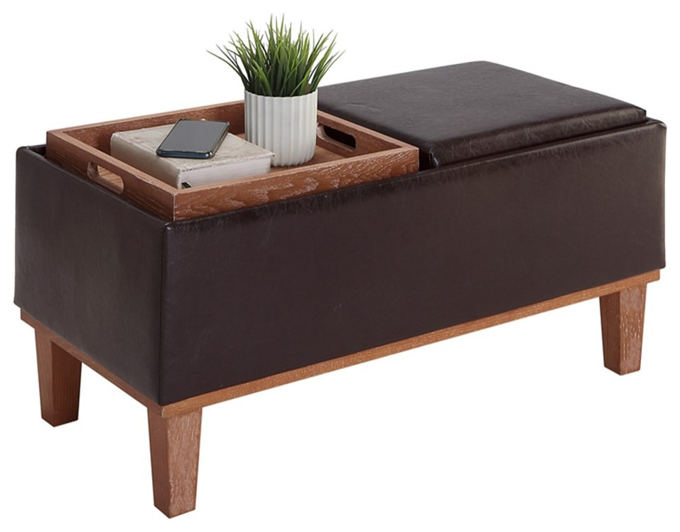 Designs4Comfort Brentwood Storage Ottoman with Trays in Espresso Faux Leather   Transitional   Footstools And Ottomans   by Homesquare  Houzz