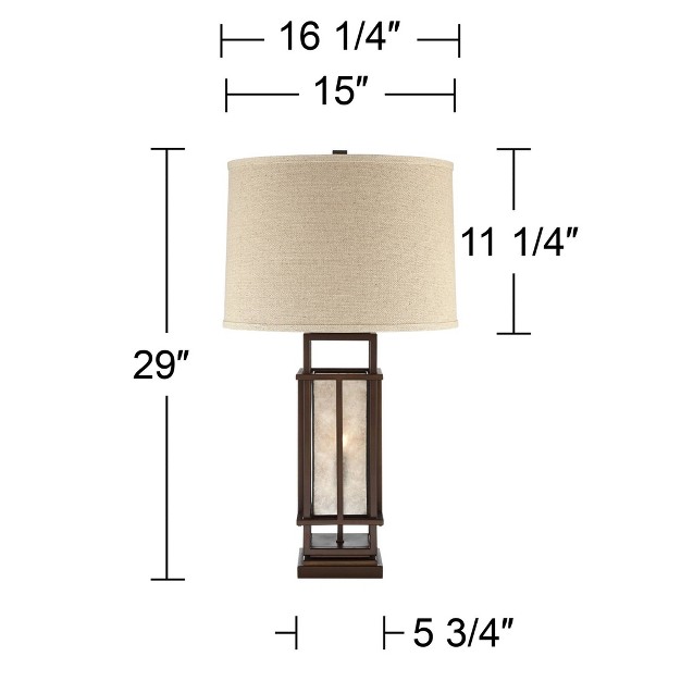 Tall Brown Caged With Led Nightlight Oatmeal Fabric Drum Shade For Bedroom Living Room