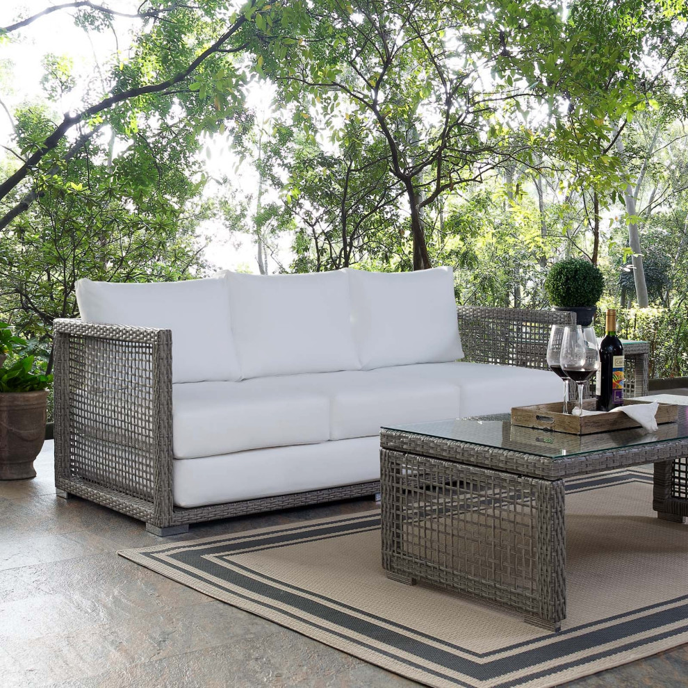 Maui Outdoor Patio Wicker Rattan Sofa   Tropical   Outdoor Sofas   by Advanced Interior Designs  Houzz