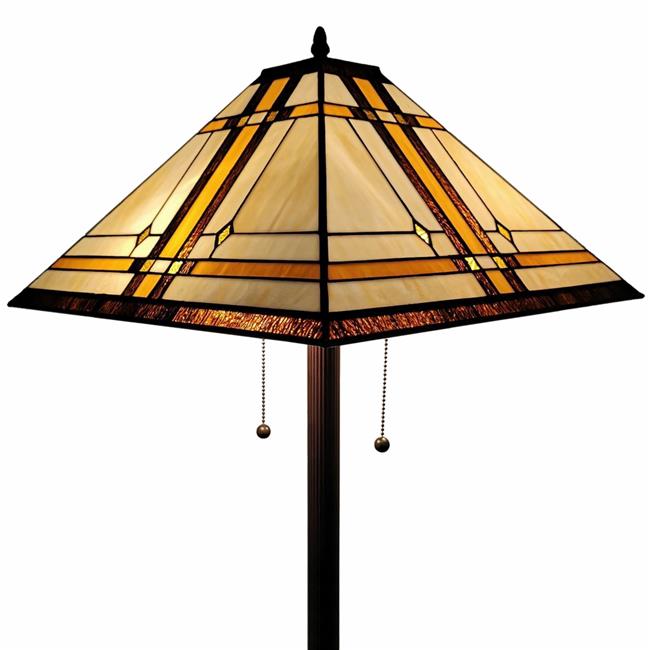 HomeRoots 478077 62 in. Two Lights Traditional Shaped Floor Lamp with Brown & White Stained Glass Cone Shade&#44; Brown