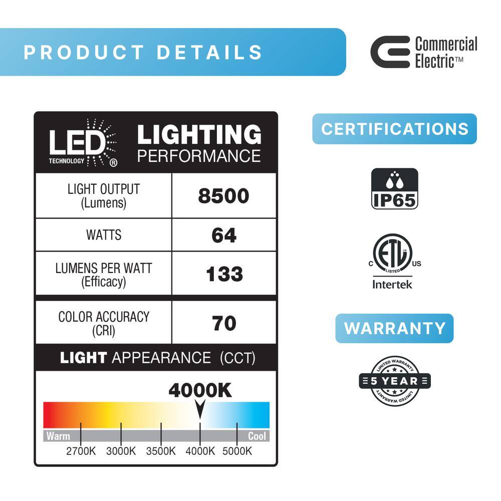 Commercial Electric 250W Equivalent Integrated LED Bronze Outdoor Commercial Wall Mount Area Light 8500 Lumens 4000K Dusk-to-Dawn GRD64-PC-4K-BZ