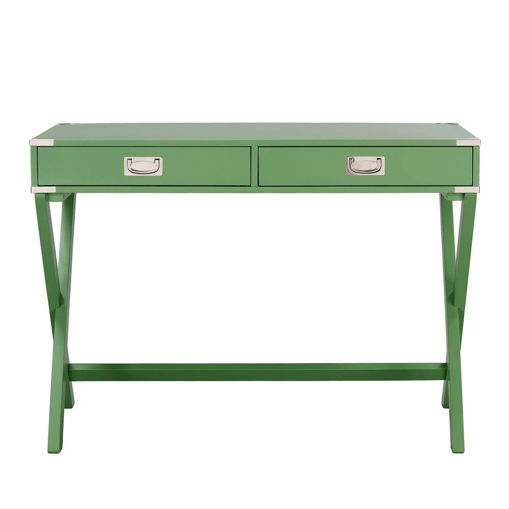 HomeSullivan 42 in. Meadow Green X Base Wood Accent Campaign Writing Desk 40E581A-MDG