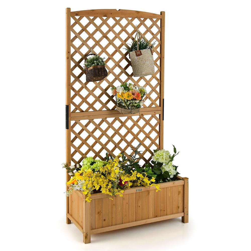 Gymax 71'' Tall Raised Garden Bed Wooden Planter w/Trellis for Flower Climbing Plant GYM11266