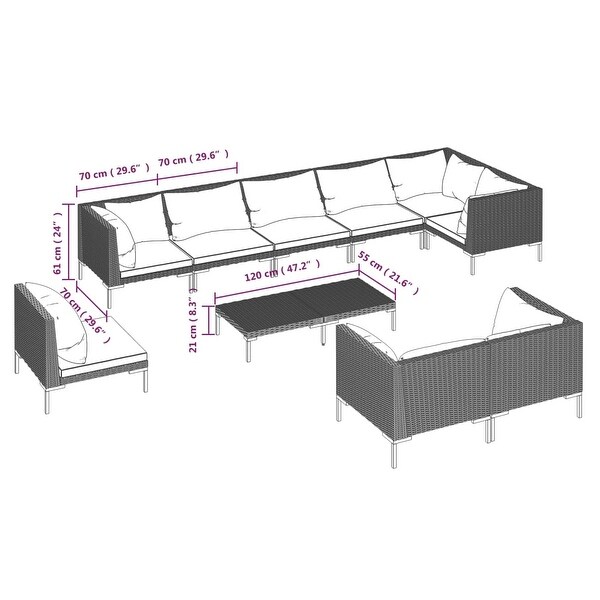 10 Piece Patio Lounge Set with Cushions Poly Rattan Dark Gray